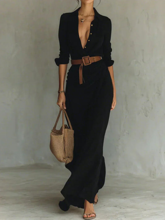 Camille™ | Maxi vestido con pinzas y cintura entallada