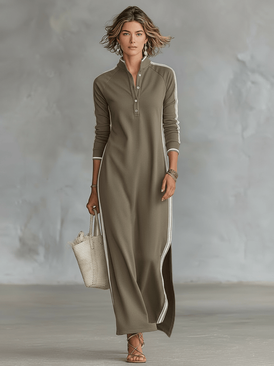 Vestido sudadera con botones y cuello maxi