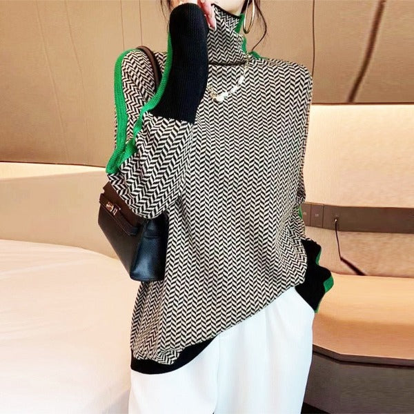 Maria| - Jersey de cuello alto con llamativas rayas en contraste