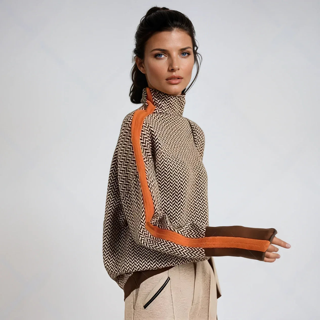 Maria| - Jersey de cuello alto con llamativas rayas en contraste