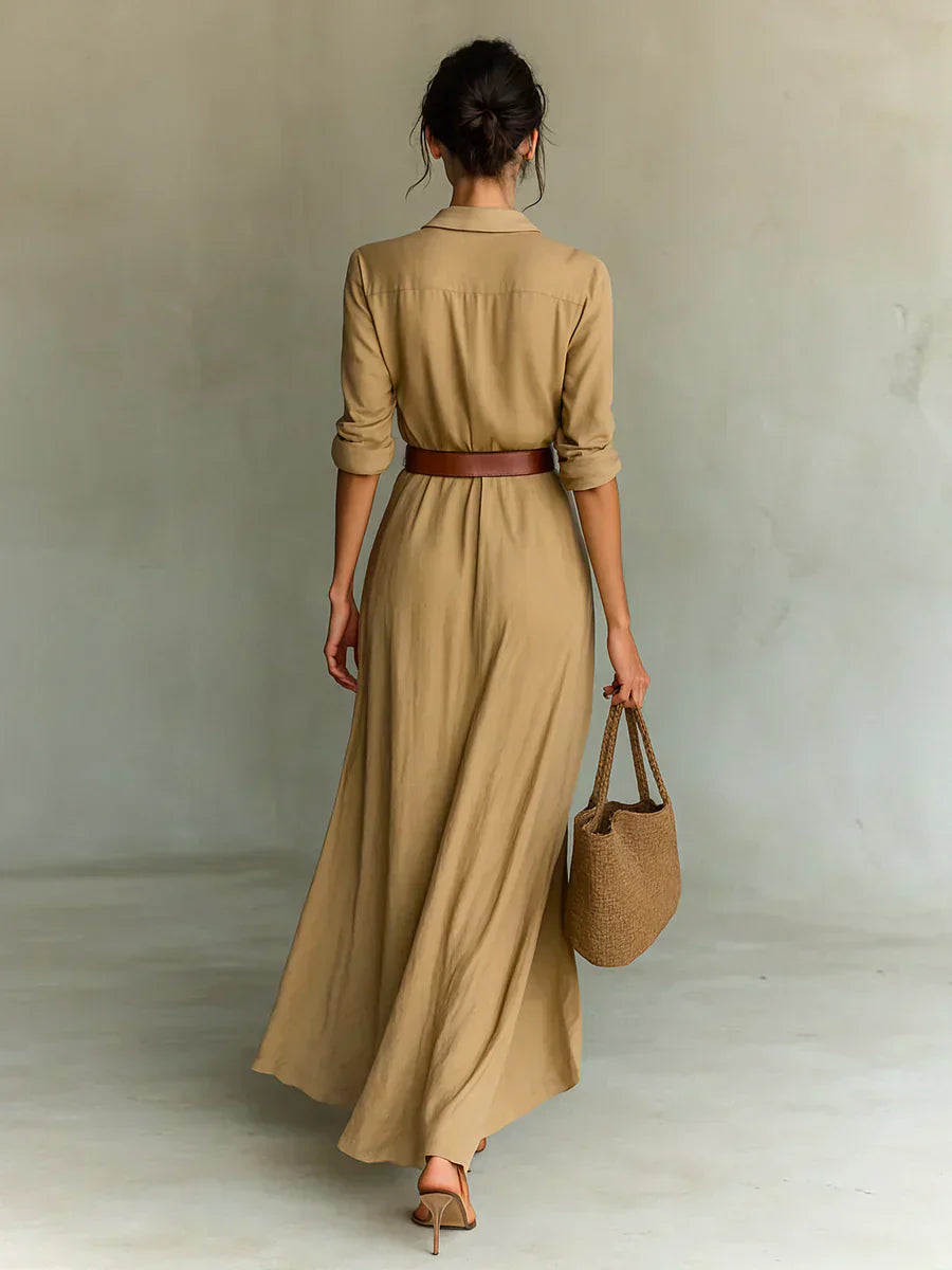 Camille™ | Maxi vestido con pinzas y cintura entallada