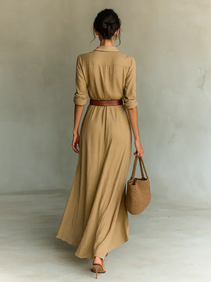 Camille™ | Maxi vestido con pinzas y cintura entallada