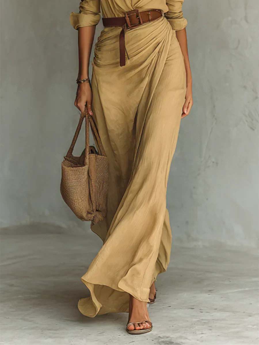 Camille™ | Maxi vestido con pinzas y cintura entallada