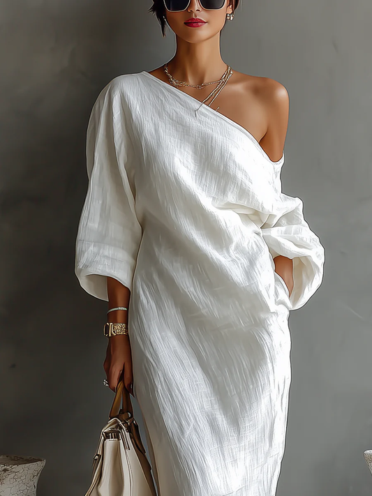 Elise™ | Elegante maxi vestido blanco de un solo hombro
