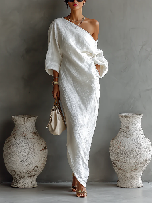 Elise™ | Elegante maxi vestido blanco de un solo hombro