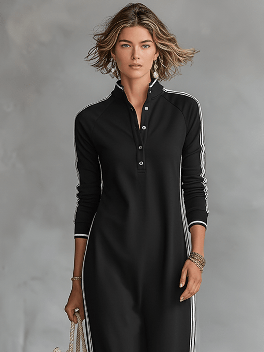 Vestido sudadera con botones y cuello maxi
