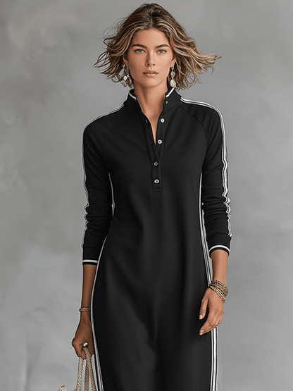 Vestido sudadera con botones y cuello maxi
