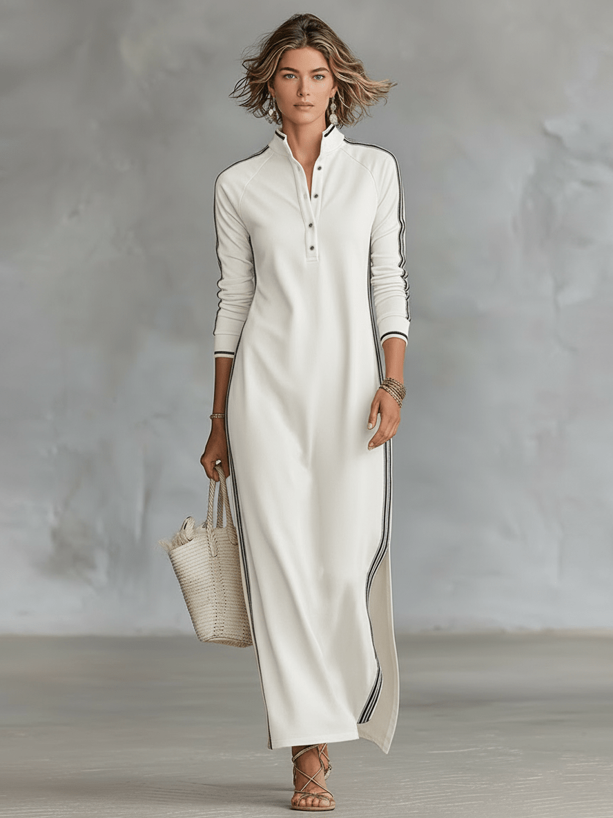 Vestido sudadera con botones y cuello maxi