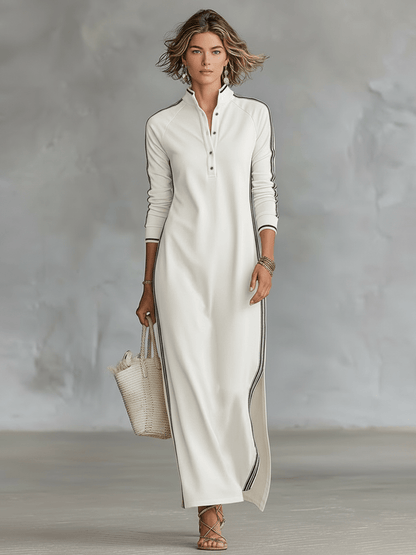 Vestido sudadera con botones y cuello maxi
