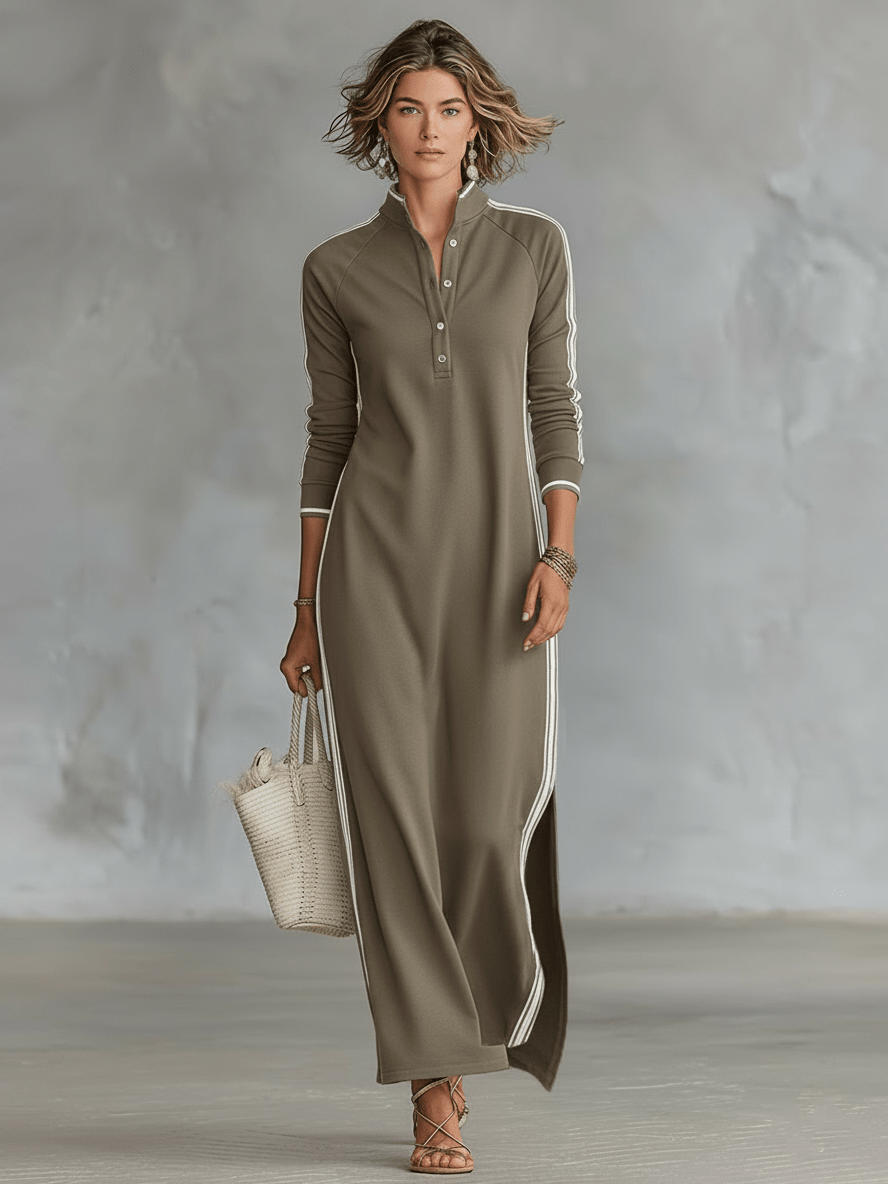 Vestido sudadera con botones y cuello maxi