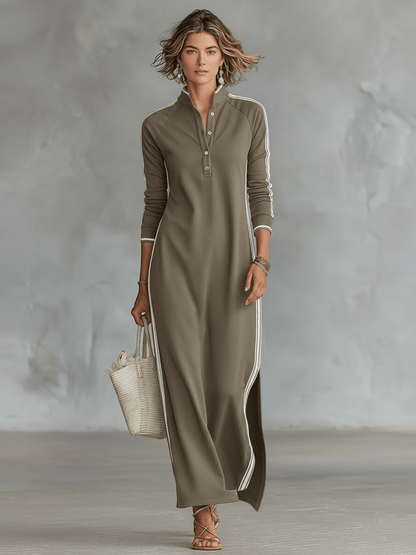 Vestido sudadera con botones y cuello maxi