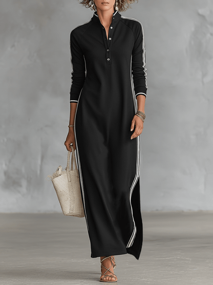 Vestido sudadera con botones y cuello maxi