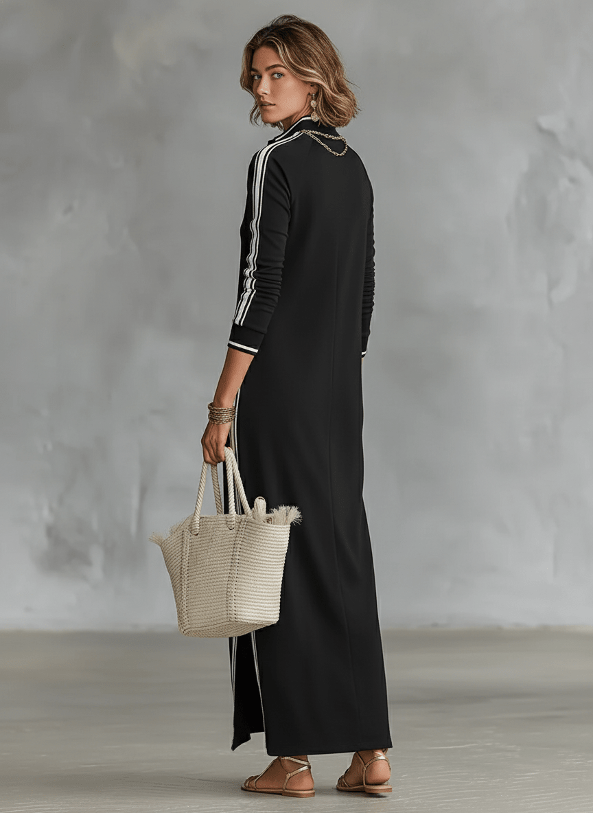 Vestido sudadera con botones y cuello maxi