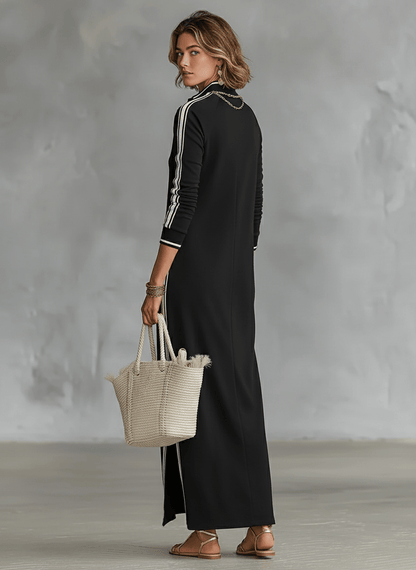 Vestido sudadera con botones y cuello maxi