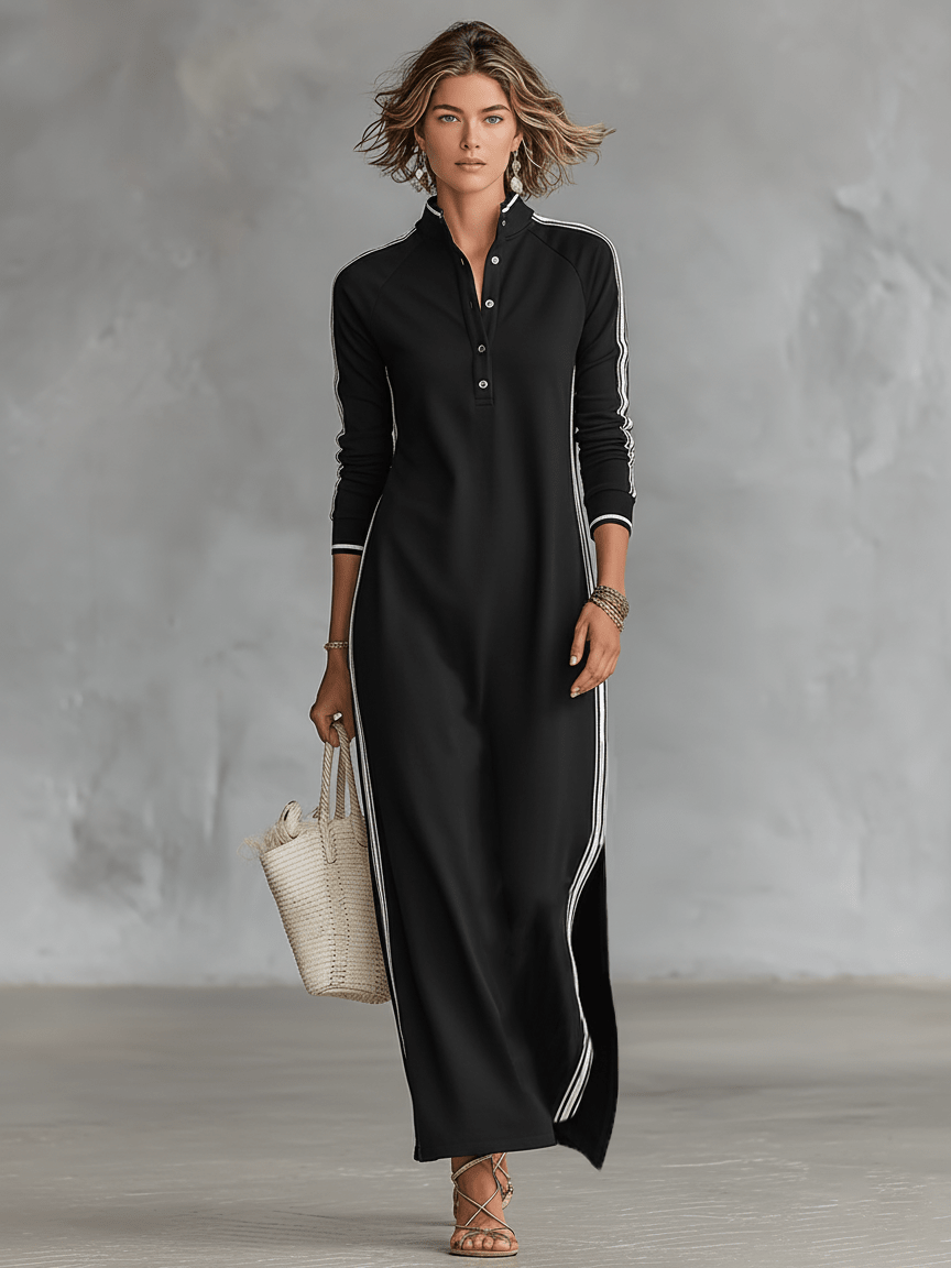 Vestido sudadera con botones y cuello maxi