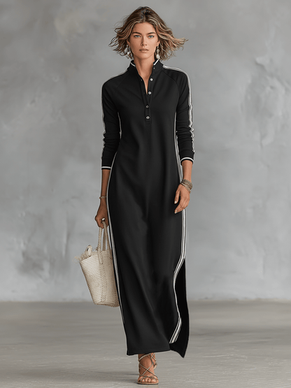 Vestido sudadera con botones y cuello maxi