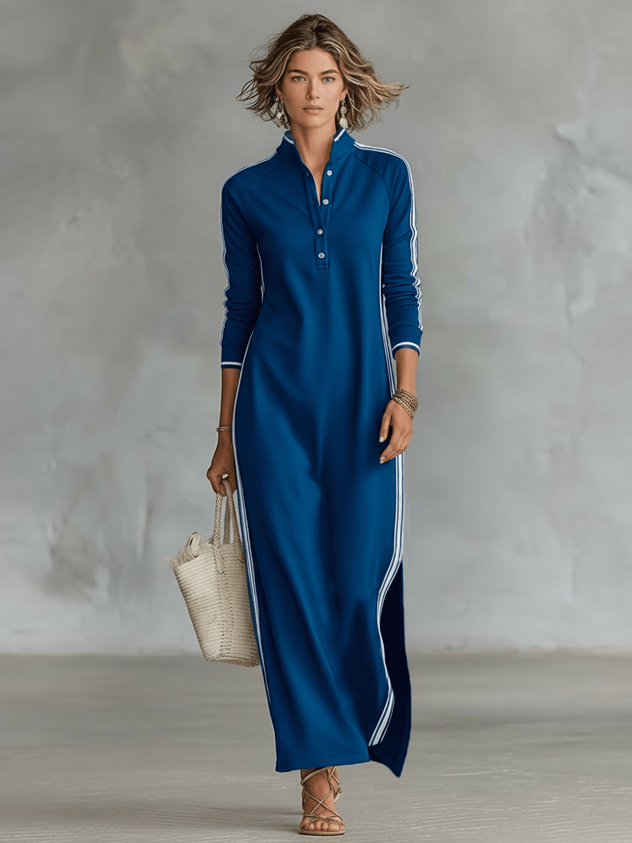 Vestido sudadera con botones y cuello maxi