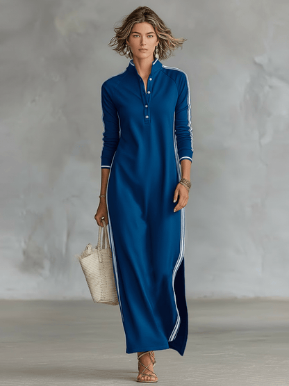 Vestido sudadera con botones y cuello maxi